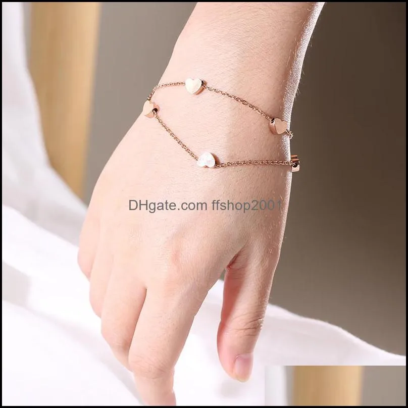 stainless steel double layer chain love heart bracelets bangles charm link ankle bracelets for women fashion valentines day