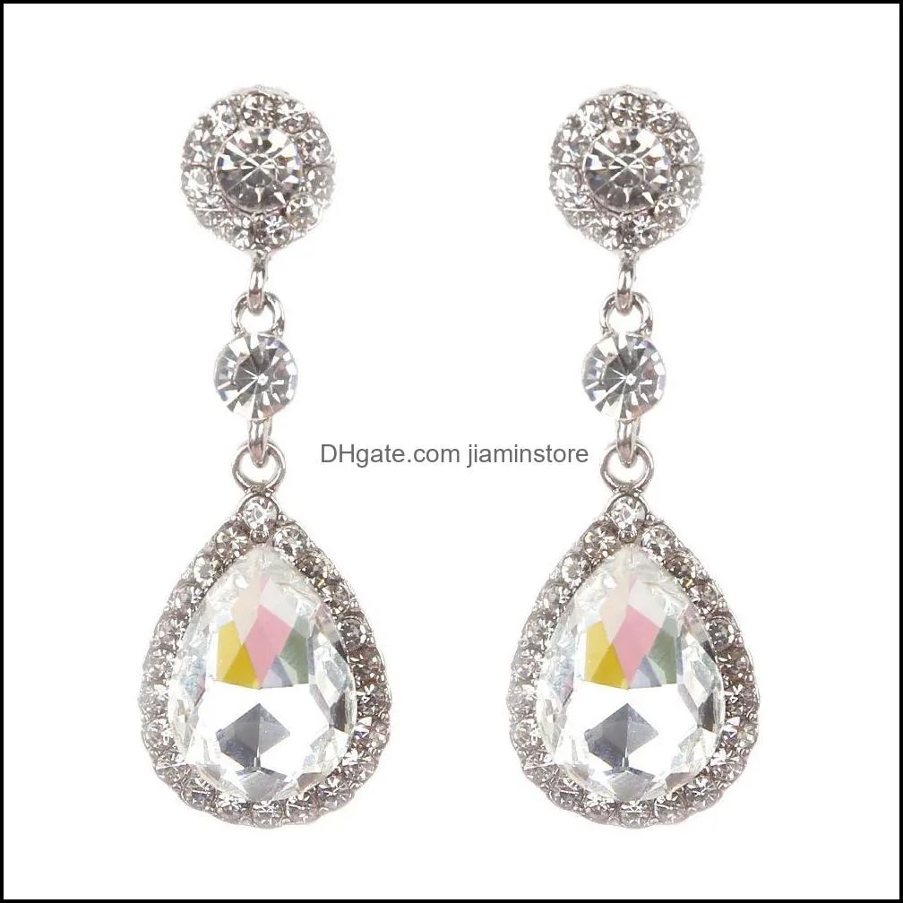 women water drop zirconia dangle charm earrings for brides fashion crystal bridal wedding jewelry gift
