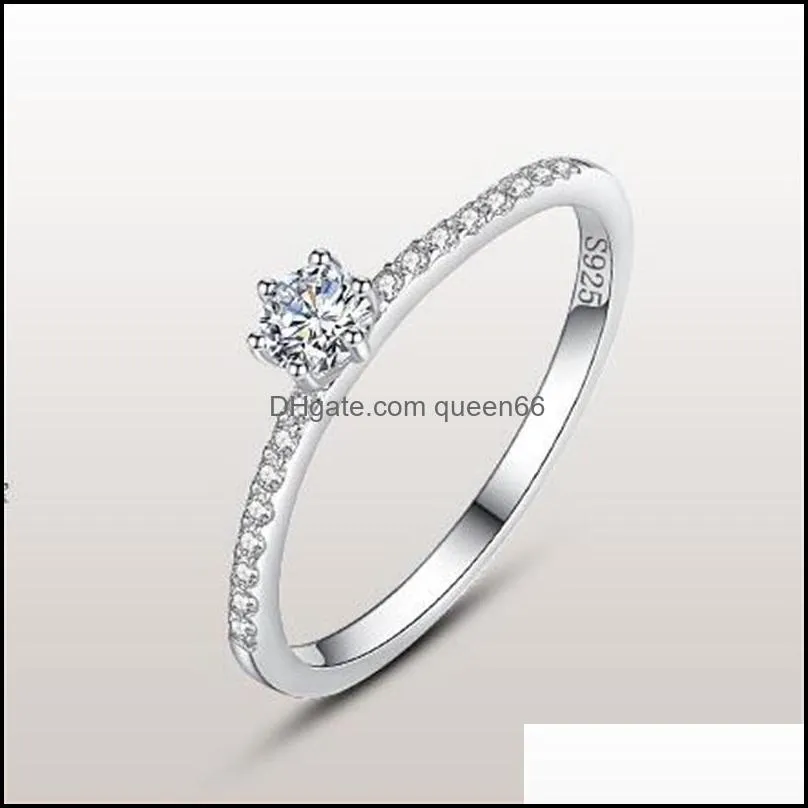 925 sterling silver simple ring round clear zircon women fashion ring for wedding jewelry 20220301 t2