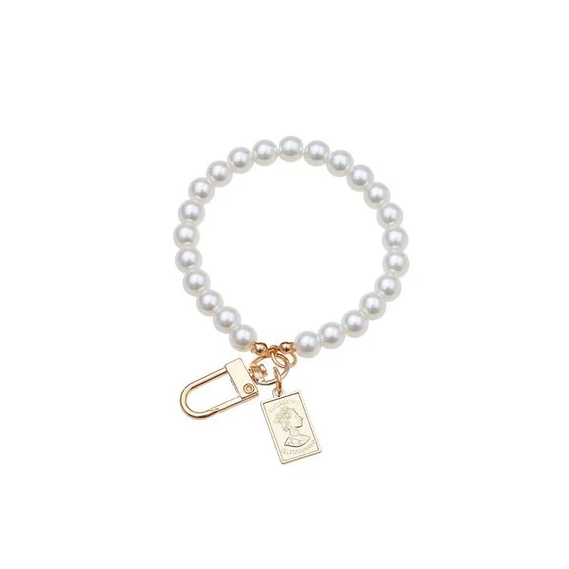 vintage pearl key chain wholesale alloy letter key chain cute diy student bag pendant mobile phone chain pendant