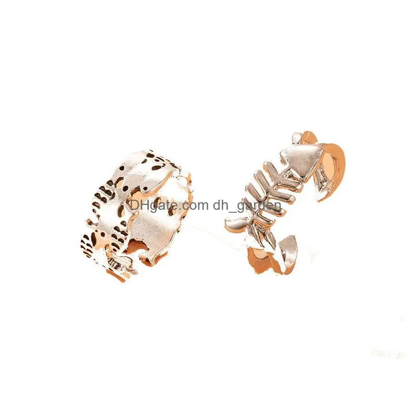 lovely fish silver color joint ring sets for women girls ins trendy alloy metal geoemtry party jewelry 2pcs/sets