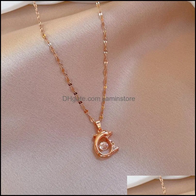 rose gold slide  pendant for women necklace zircon jewelry titanium steel chains