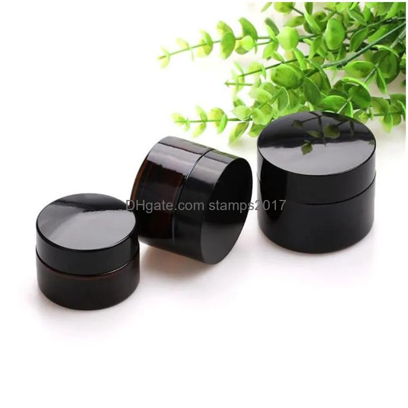 5g 10g 15g 20g 30g 50g amber glass cream bottle jars cosmetic sample container refillable pot with inner liners and black lids