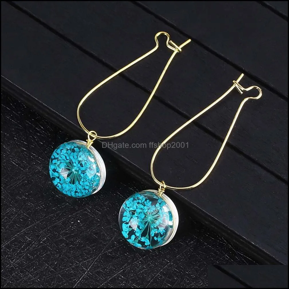 fashion plant dry flower earring woman colorful dried flowers glass ball pressed flower dangle earing creative charm jewelry gifty