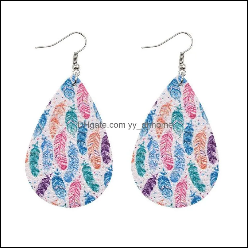 leather earrings for women girl lightweight drop dangle earring colorful feather print teardrop charm jewelry l48fa