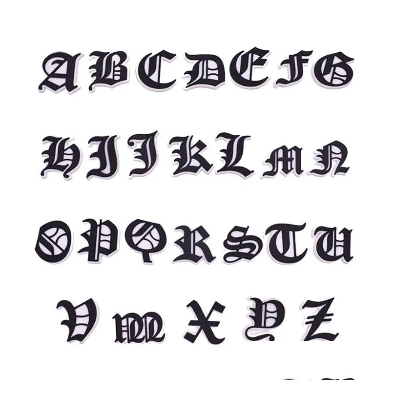 wholesale old english alphabet letters croc charms pvc shoe clog charms for wristband bracelet diy