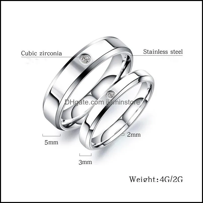 fashion shiny circle cubic zirconia wedding rings stainless steel rose gold love ring for women men engagement gift