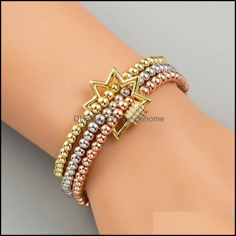 fashion personality bracelets men women bangle copper zircon 3pcs/set charm elastic bracelet hip hop jewelry l345fa