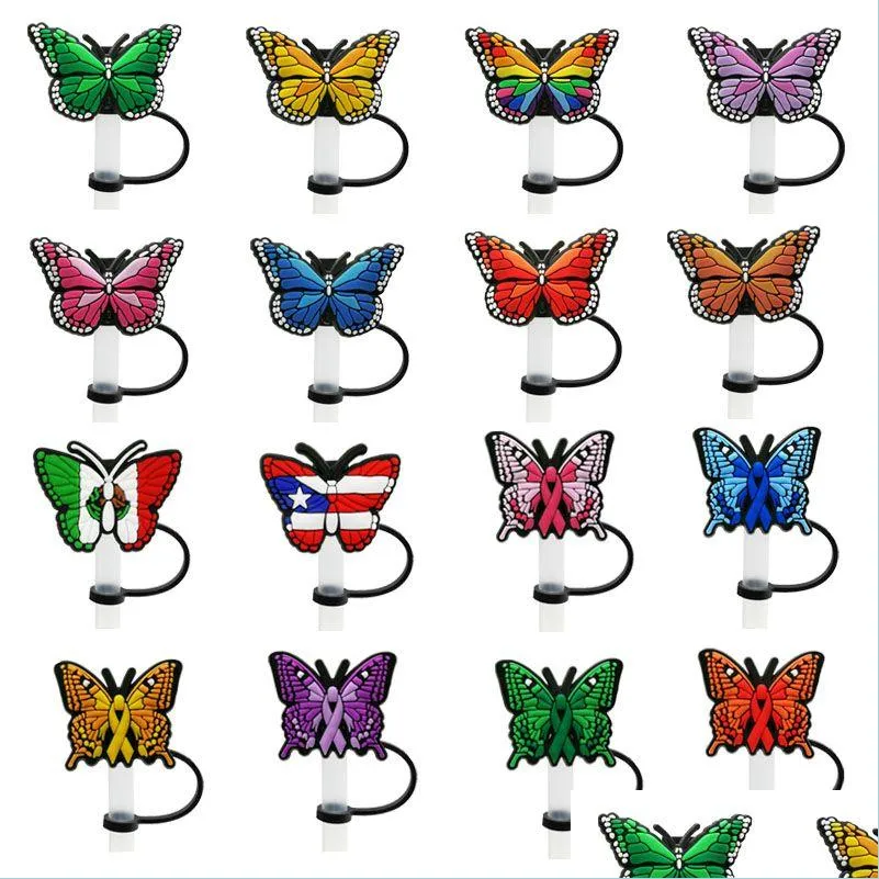 fast dhs butterfly straw topper silicone mold cover charms for tumbler splash proof drinking dust plug decorative 8mm straw environmental materials as