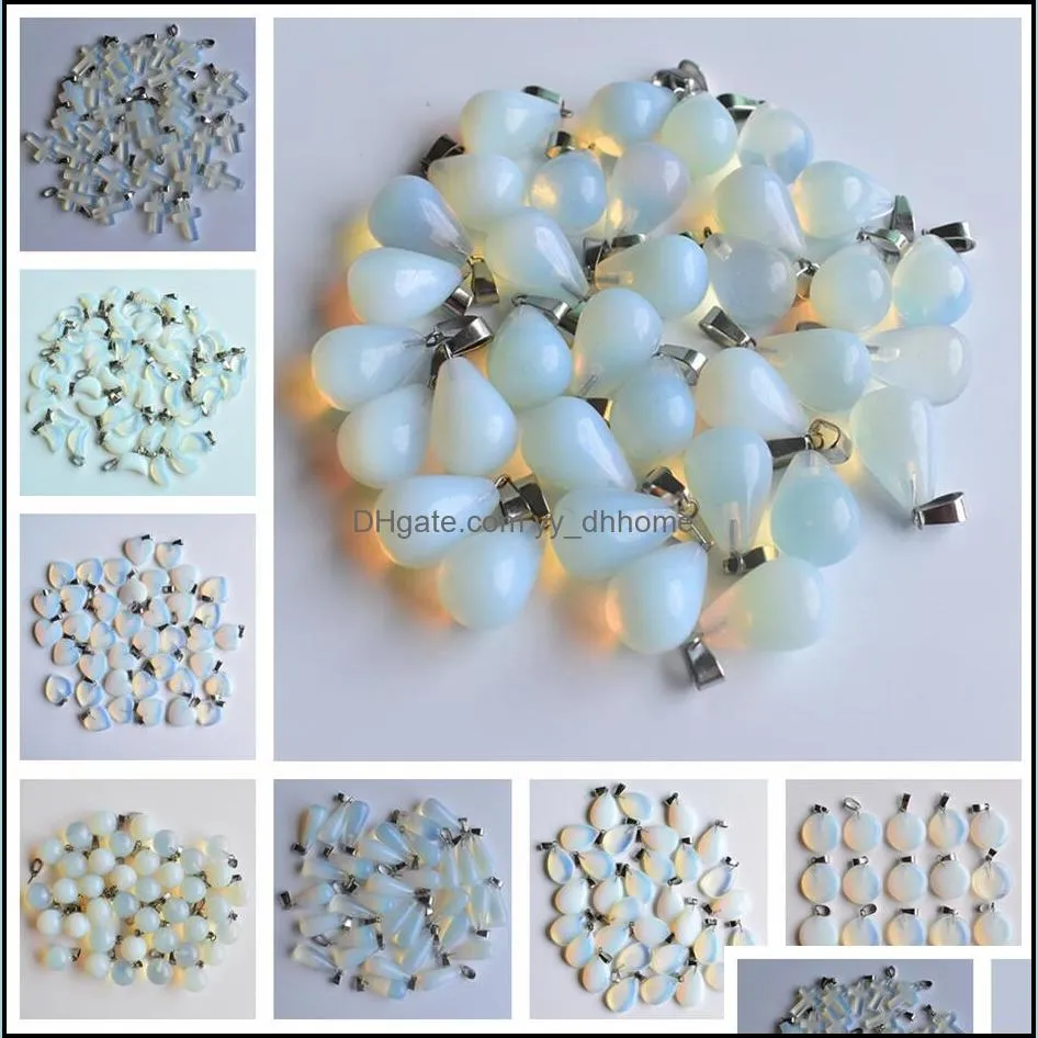 natural stone hexagonal prism water drop cross heart opal healing pendants charms diy necklace jewelry accessories making