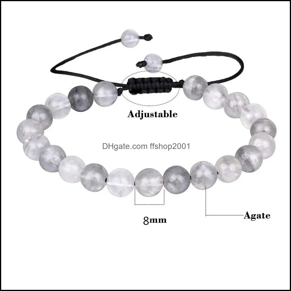  arrival 8 mm nature stone bracelet for women men adjustable round shape agate stone black beads braided bracelet lucky jewelry