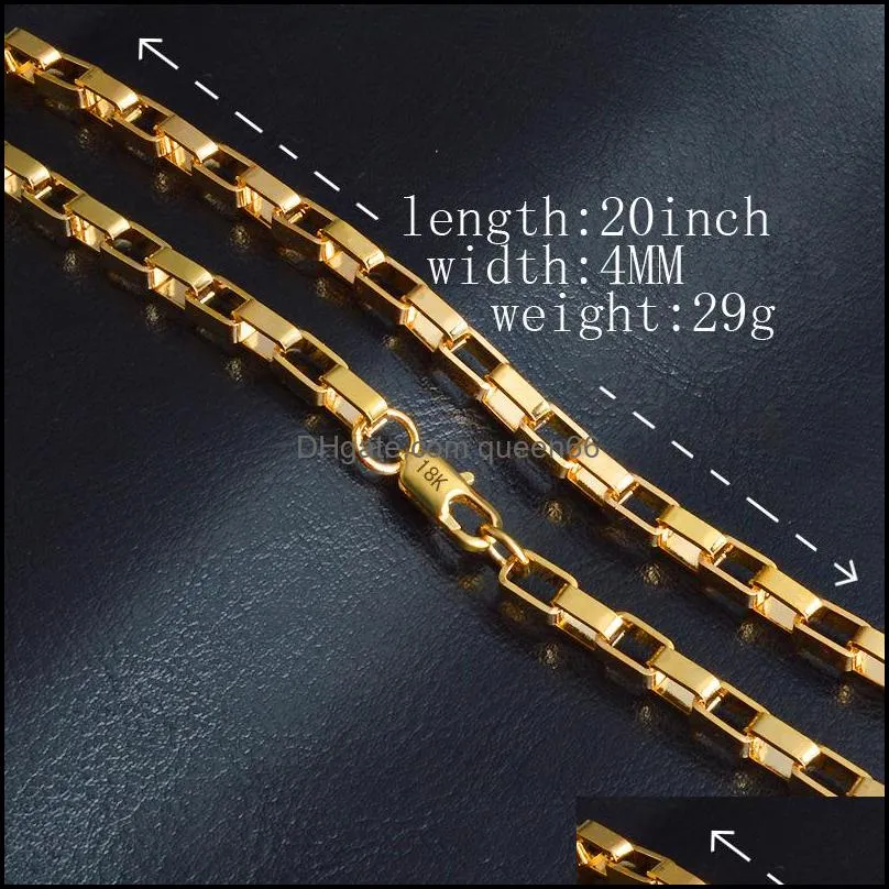 4mm 18k gold chain for men 20 inches box chains choker women necklace hip hop jewelry in bulk wholesale