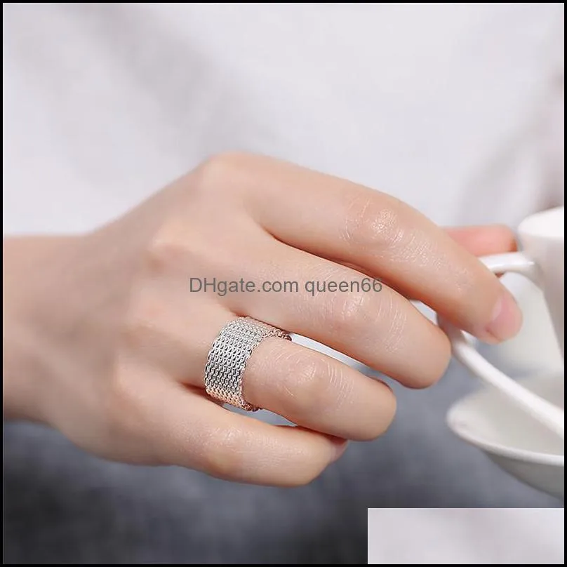 epacket dhs plated sterling silver net ring dhsr38 us size 6 7 8 9 10 womens 925 silver plate band rings jewelry 590 q2