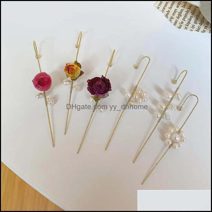 pearl gold simple hypoallergenic crawler earrings fashion eternal flower hook earring jewelry for women girl accessories k519fa