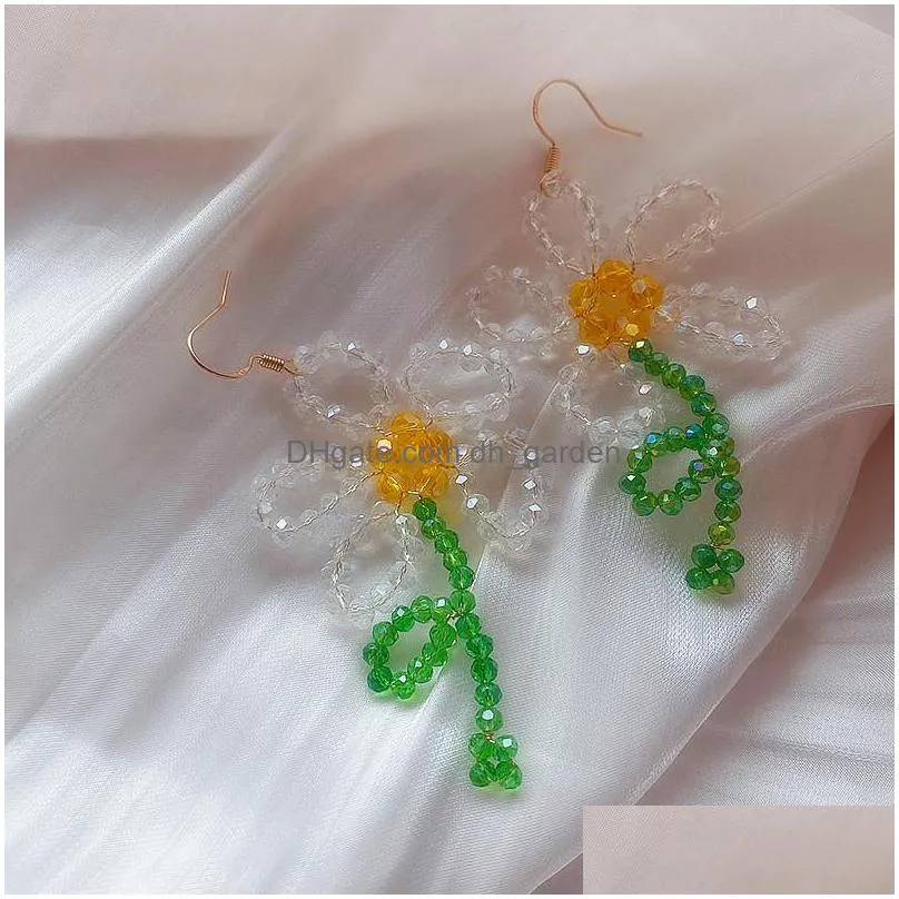 dangle chandelier handmade crystal daisy flower drop dangle earrings beach holiday fashion jewelry