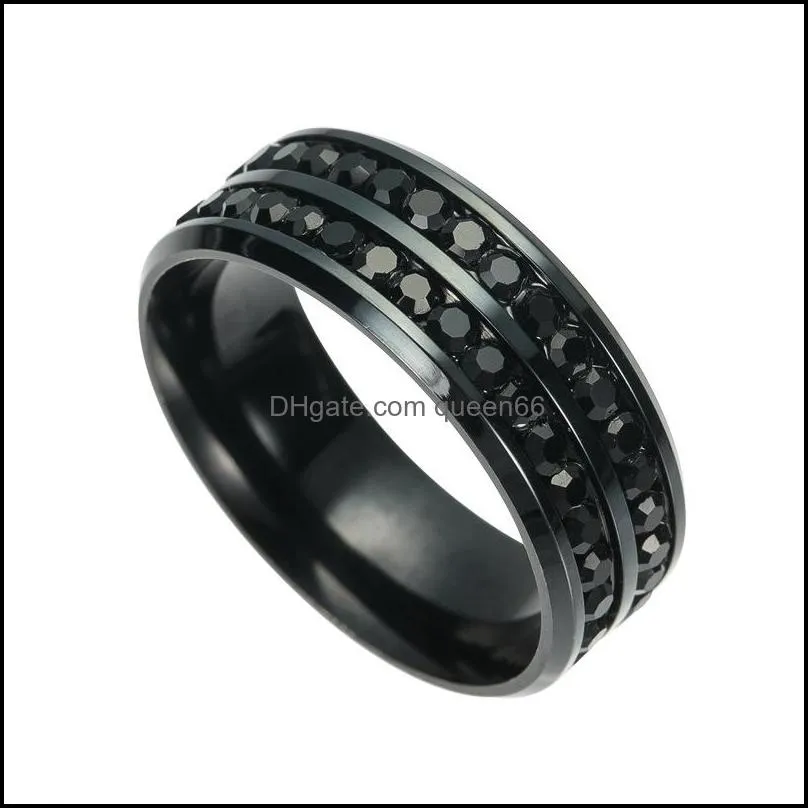 korean stainless steel rings 2 row  stones rhinestone diamond tennis wedding ring for women fashion jewelry