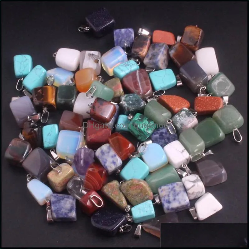 10 styles quartz natural stone pendant hexagonal prism bullet point cross heart drip healing crystals chakra charm for jewelry in bulk