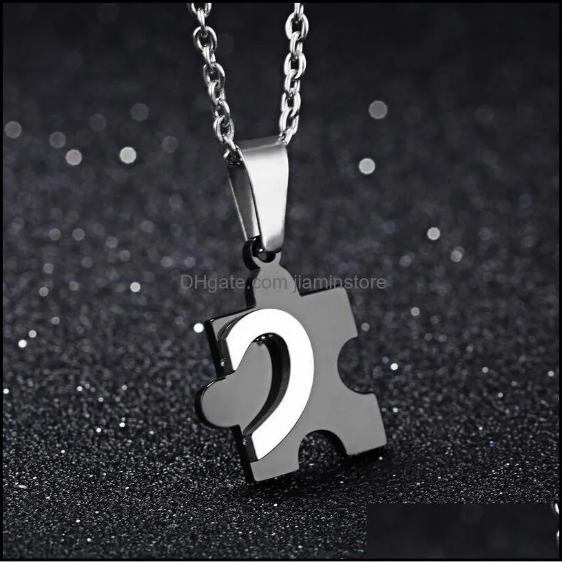 titanium steel love combining puzzle necklaces heart pendant for couple lovers black necklace jewelry