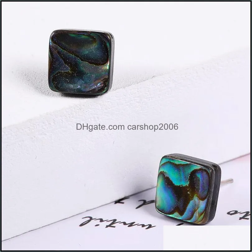 2019 heart round square natural shell stud earrings for women girls colorful silver plating stud earring jewelry gift