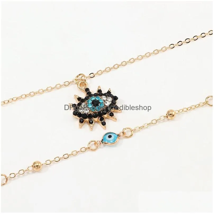 fashion jewelry double layer evil eye pendant necklace rhinstone blue eyes choker necklaces