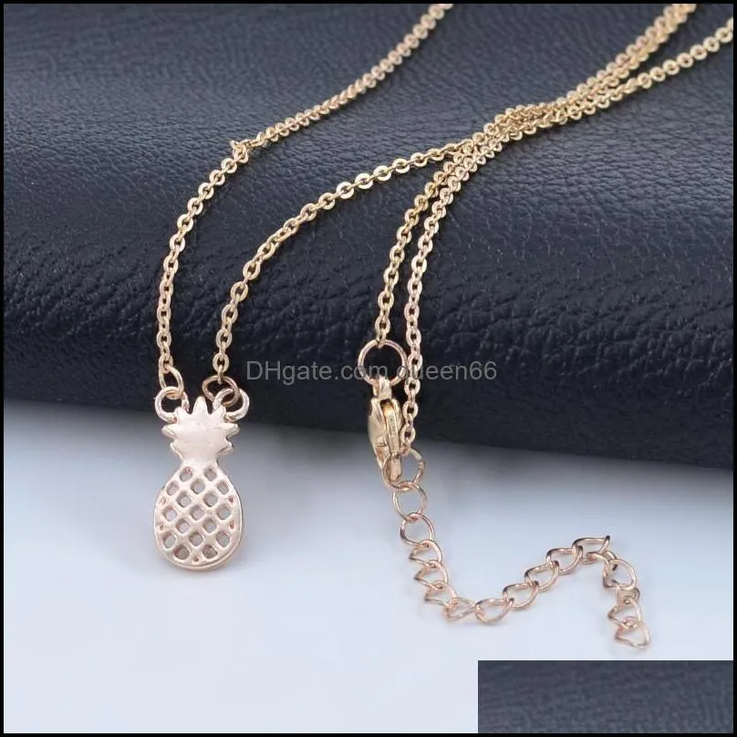 fashion cute hollow pineapple pendant necklaces simple fruit shape charm gold silver rose gold chains choker for women jewelry
