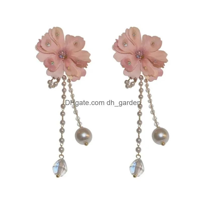 dangle chandelier luxury charm clear zircon blossom flower earrings long tassel dangle earring