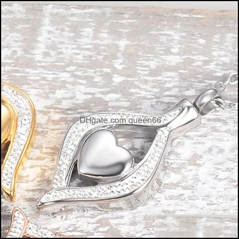 crystal teardrop heart cremation urn pendant memorial necklace for women stainless steel ashes holder keepsake jewelry1 723 q2