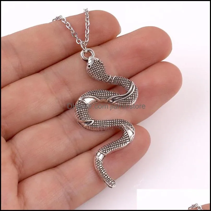 casual punk snake pendant necklaces golden silver color men women neck jewelry statement necklace