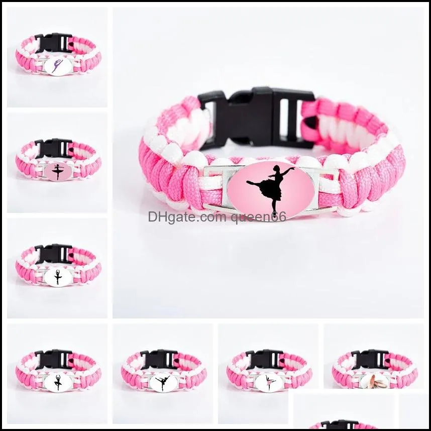  arrival ballet dance bracelets for women girls dancer dance shoes sign glass charm pink cord wrap bracelet girlfriend jewelry gift