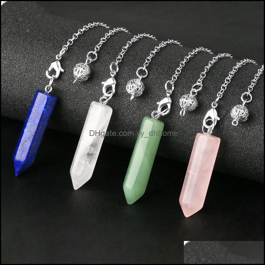 natural stone hexagonal column pendulum charms for dowsing wicca pointed crystal pillar simple pendulums reiki pendule amulet