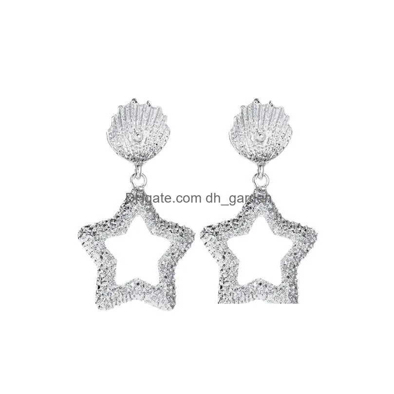 20pcs/lot arrive relief stud earring hollow out star shell ear drop women fashion metal geometric dangle earrings jewelry