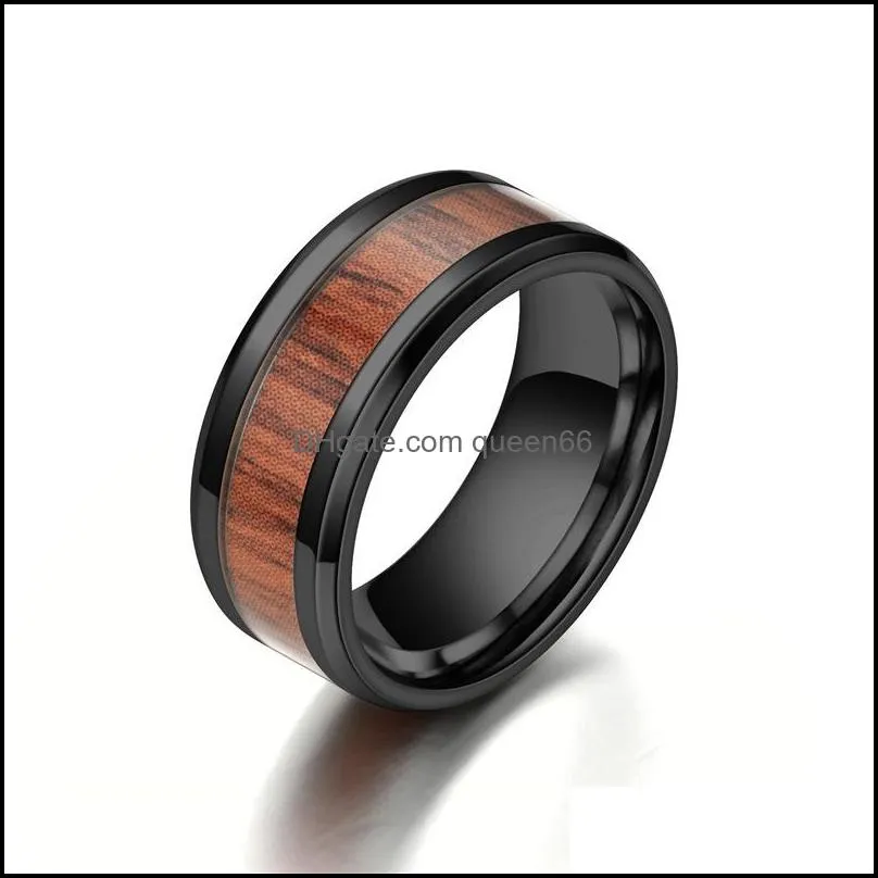 8mm tungsten finger rings durable vintage titanium stainless steel wood inlay ring jewelry for men women 316l stainless steel 111 m2
