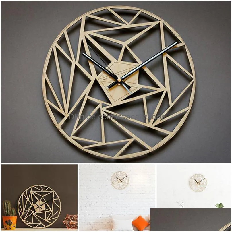 wall clocks modern geometric pattern battery operated decoration bamboo living room bedroom removable simple clock home round gift