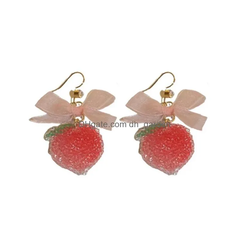 dangle chandelier sweet studded bow strawberry fudge earrings korean temperament design earrings