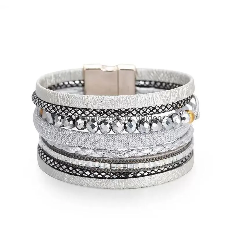 charm bracelets creative leather bohemian multilayer wide wrap bangle handwoven women cuff handmade bracelet jewelry