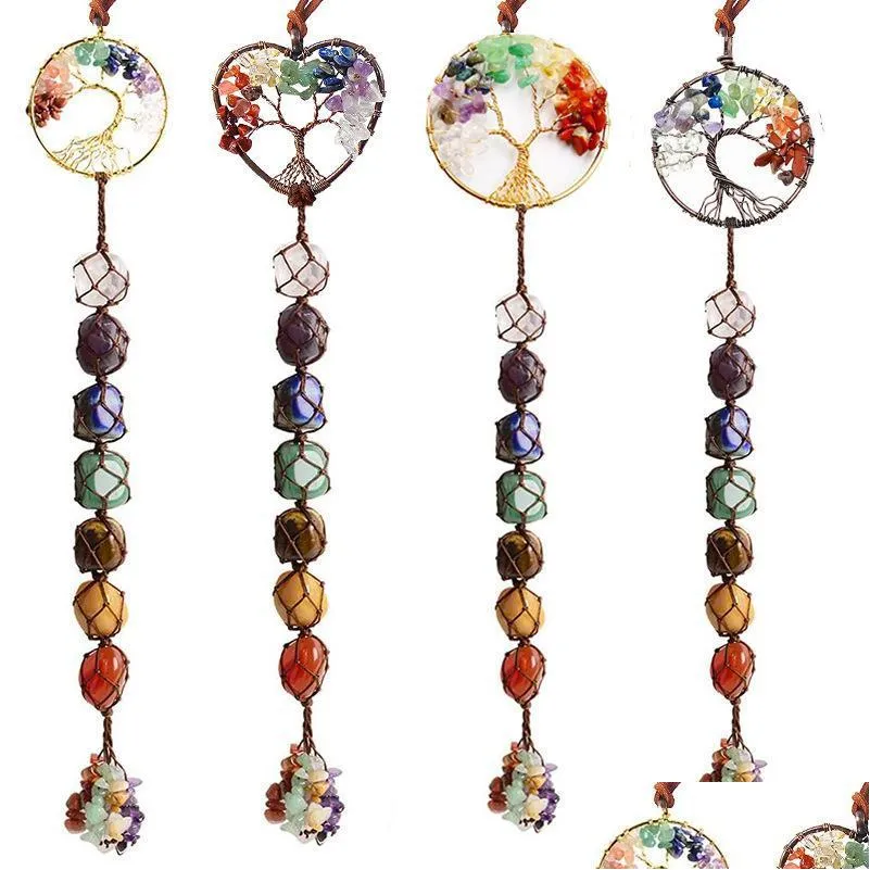 ups natural crystal stone pendant party favor handwoven gravel tree of life car interior decoration accessories