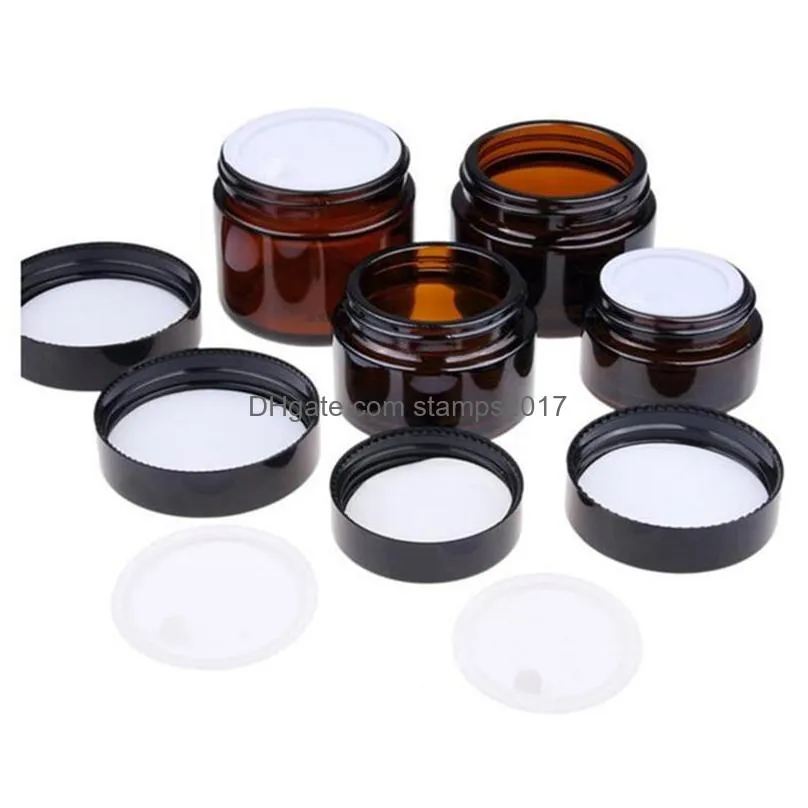 5g 10g 15g 20g 30g 50g amber glass cream bottle jars cosmetic sample container refillable pot with inner liners and black lids