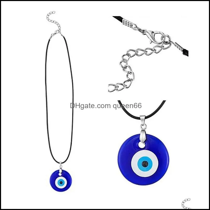 blue evil eye pendant necklace for women black wax cord chain men choker jewelry lucky amulet female party gift