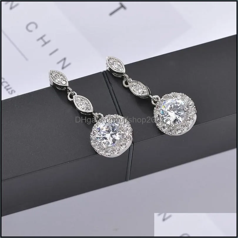 trendy cubic zircon hoop earrings circle drop dangle statement earrings 925 sterling silver needle for women wedding jewelry giftz