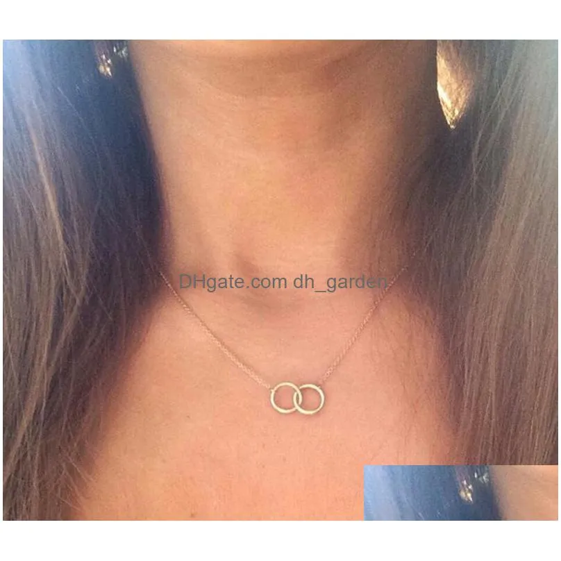 infinity double circle pendant necklace simple classic design jewelry for women girl gold clavicle chain necklace stainless steel