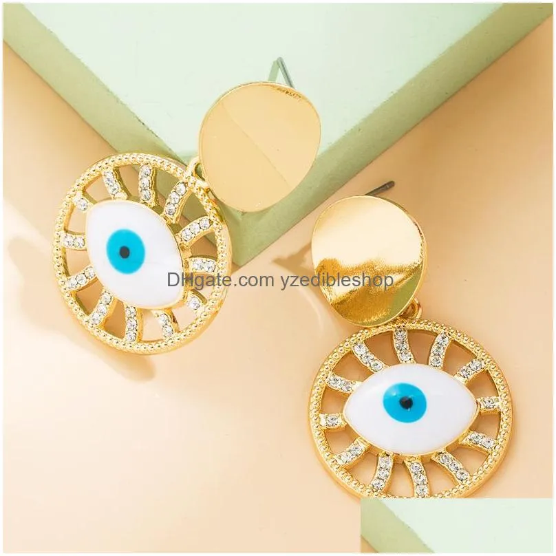 fashion jewelry copper inlaid zircon evil eye earrings hollow colorful blue eyes dangle stud earrings
