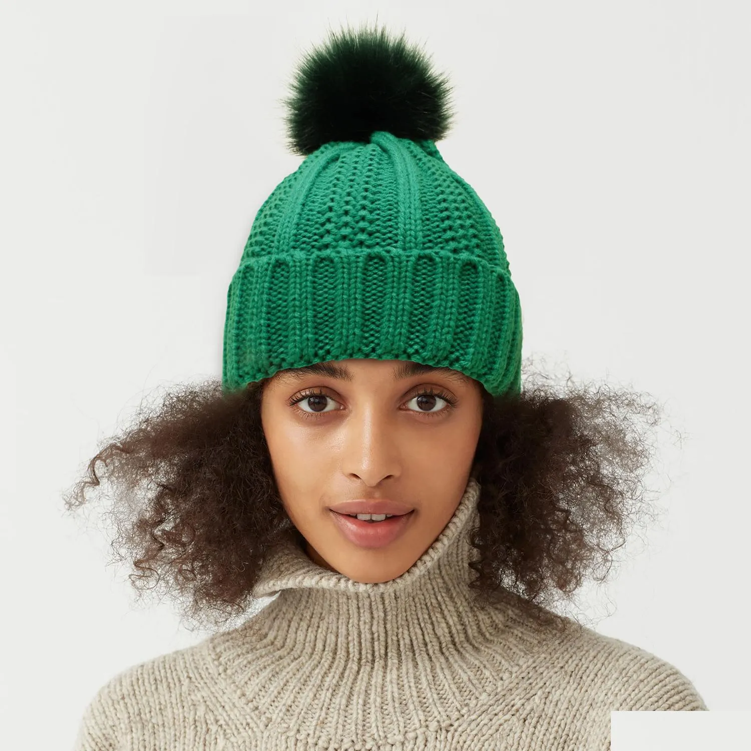 autumn winter women knitted hat satin linning warm beanie wool ball caps knitting hats
