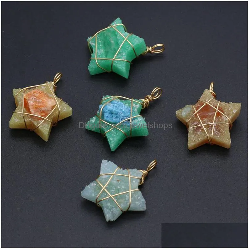 pendant necklaces natural agate stone resin cute star gold thread crafts jewelry making diy necklace earring accessories gift