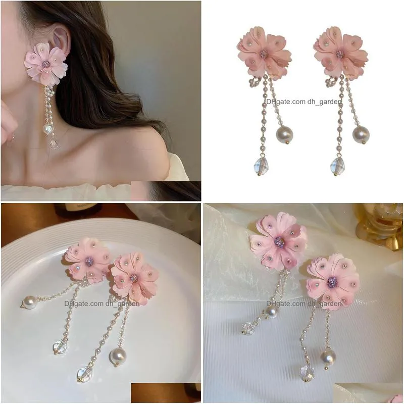 dangle chandelier luxury charm clear zircon blossom flower earrings long tassel dangle earring