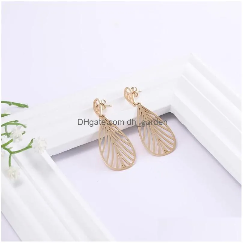 skyrim fashion cutout tree leaf drop earrings black golden stainless steel bohemian long dangle earring jewelry gift for women