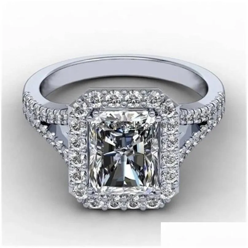 luxury women rings natural crystal white rhinestone ring bridal wedding engagement band valentine day birthday gift