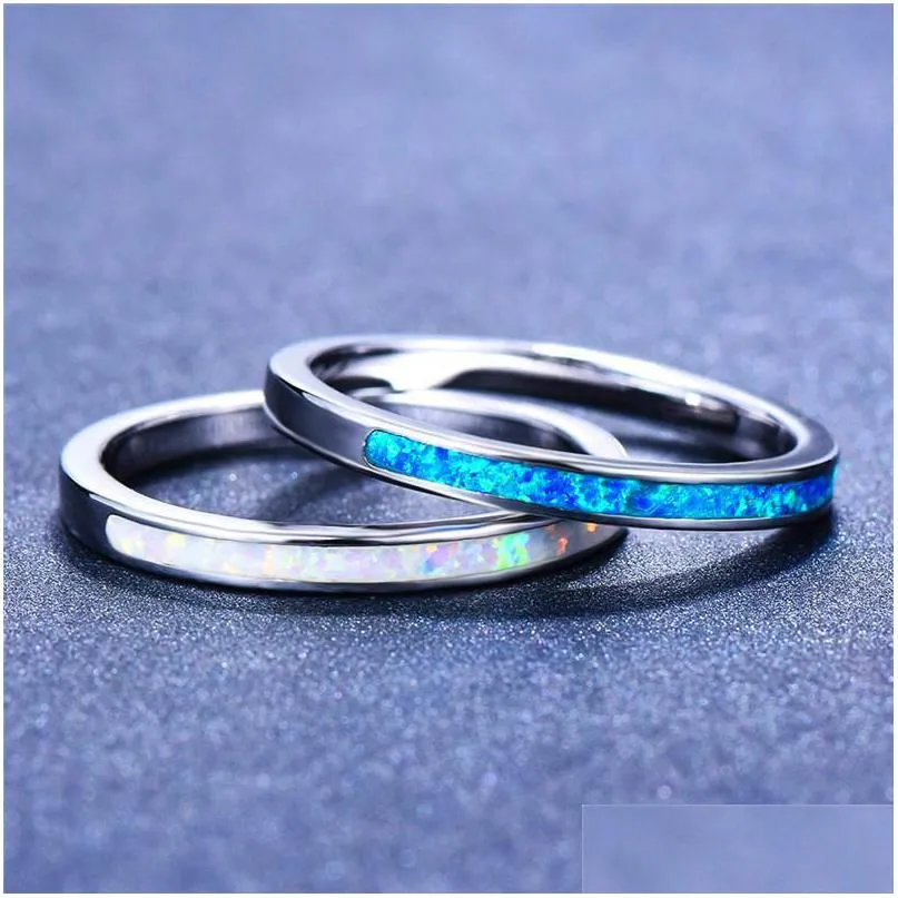 charm male female blue white opal ring vintage silver color wedding dainty bride round love engagement rings for women men