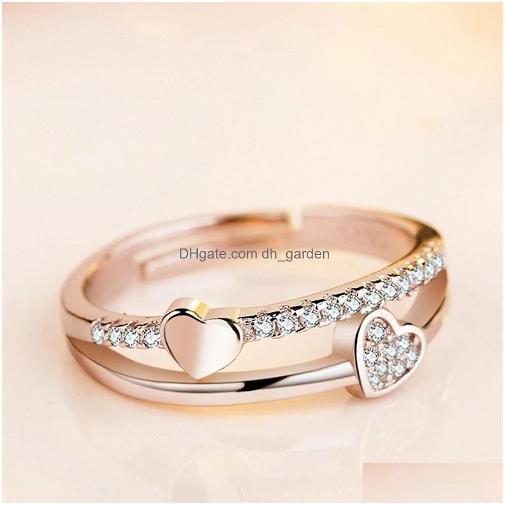 10pcs european and american fashion heartshaped opening rings couple rings for men women birthday engagement wedding accessories