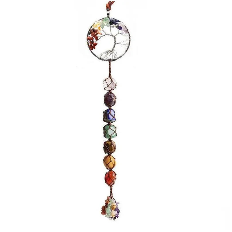 ups natural crystal stone pendant party favor handwoven gravel tree of life car interior decoration accessories