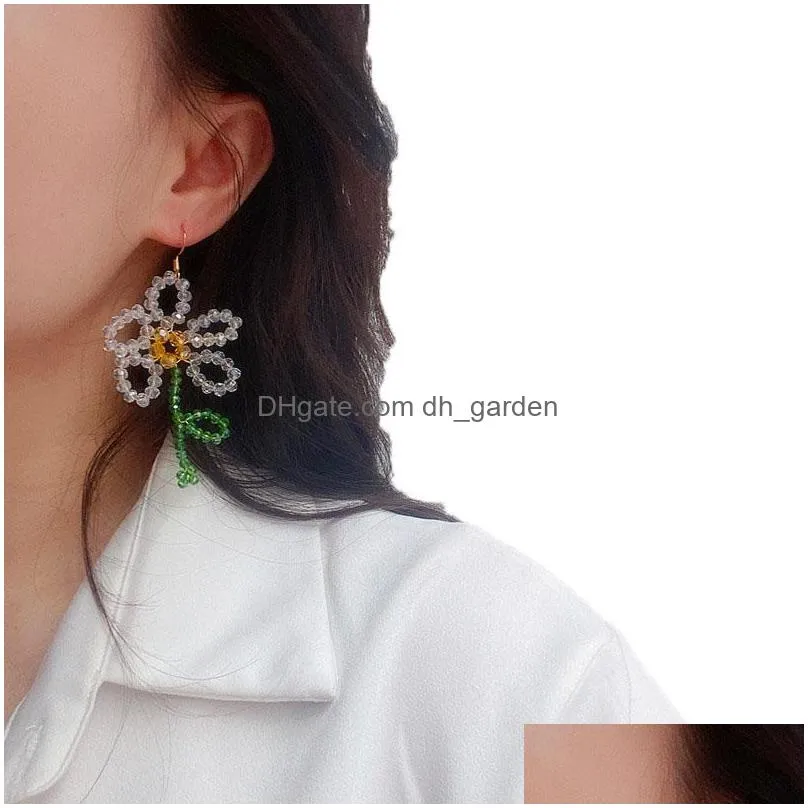 dangle chandelier handmade crystal daisy flower drop dangle earrings beach holiday fashion jewelry